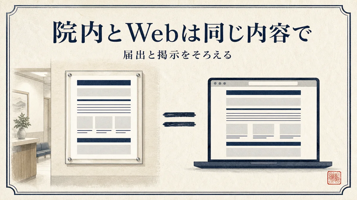 院内掲示とウェブサイト掲示は同じ内容にそろえる|届出と掲示を一致させる
